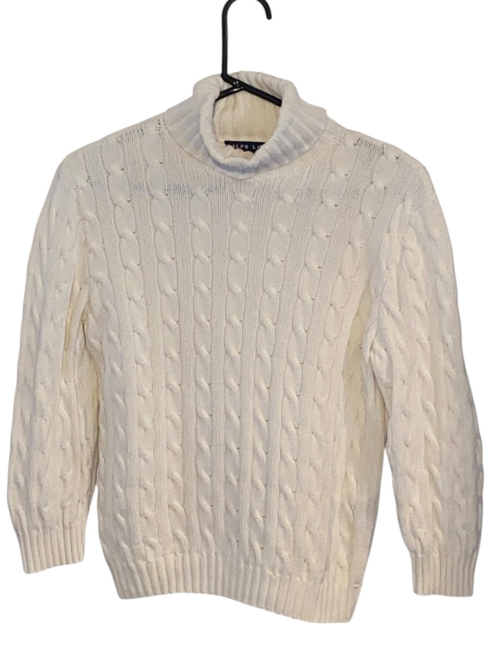 Vintage Ralph Lauren Cable Knit Turtleneck Sweater Ivory Cotton Coastal preppy